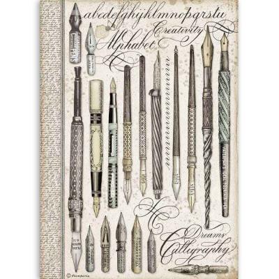 Stamperia Calligraphy Rice Paper - Vintage Pens